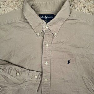 Ralph Lauren Blake Button Up Shirt Men’s Cotton Long Sleeve Size Large Beige